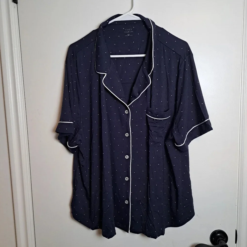 Cozy Earth Blue White Polka Dot Short Sleeve Bamboo Pajama‎ Set Size 2XL-3XL